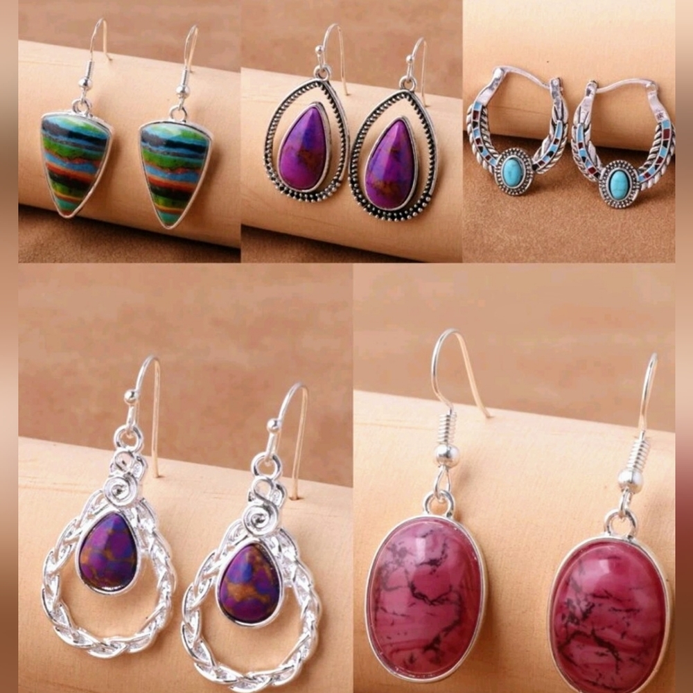 5 pair Earth Tone Decor Earrings